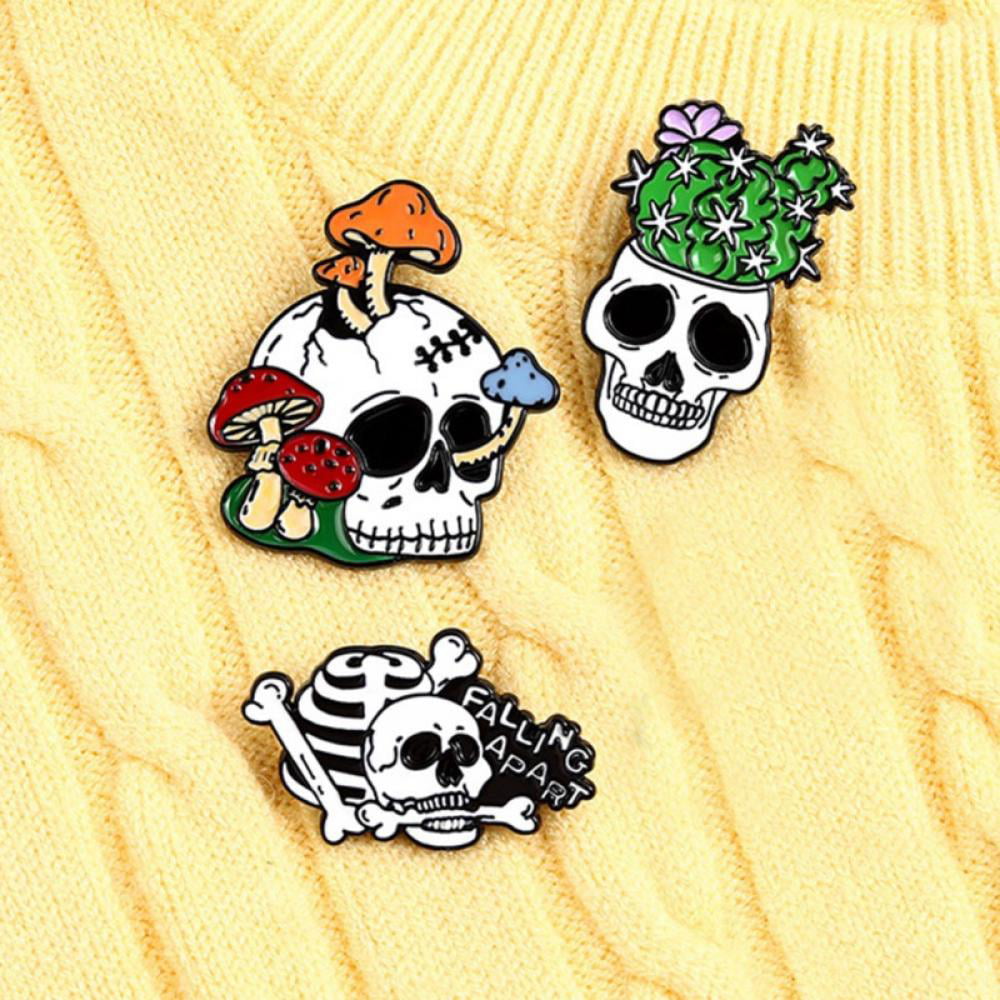 Tigeen 80 Pcs Halloween Goth Pin Cartoon Skull Pin Brooches Skeleton Flower  Pin Set Lapel Funny Backpack Pins Aesthetic for Jackets Clothes Jewelry