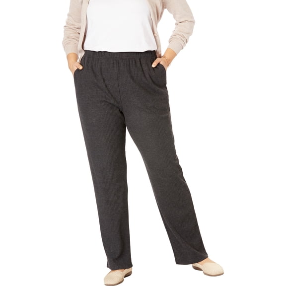 Woman Within Plus Size Petite 7-Day Knit Ribbed Straight-Leg Pull-On Pants