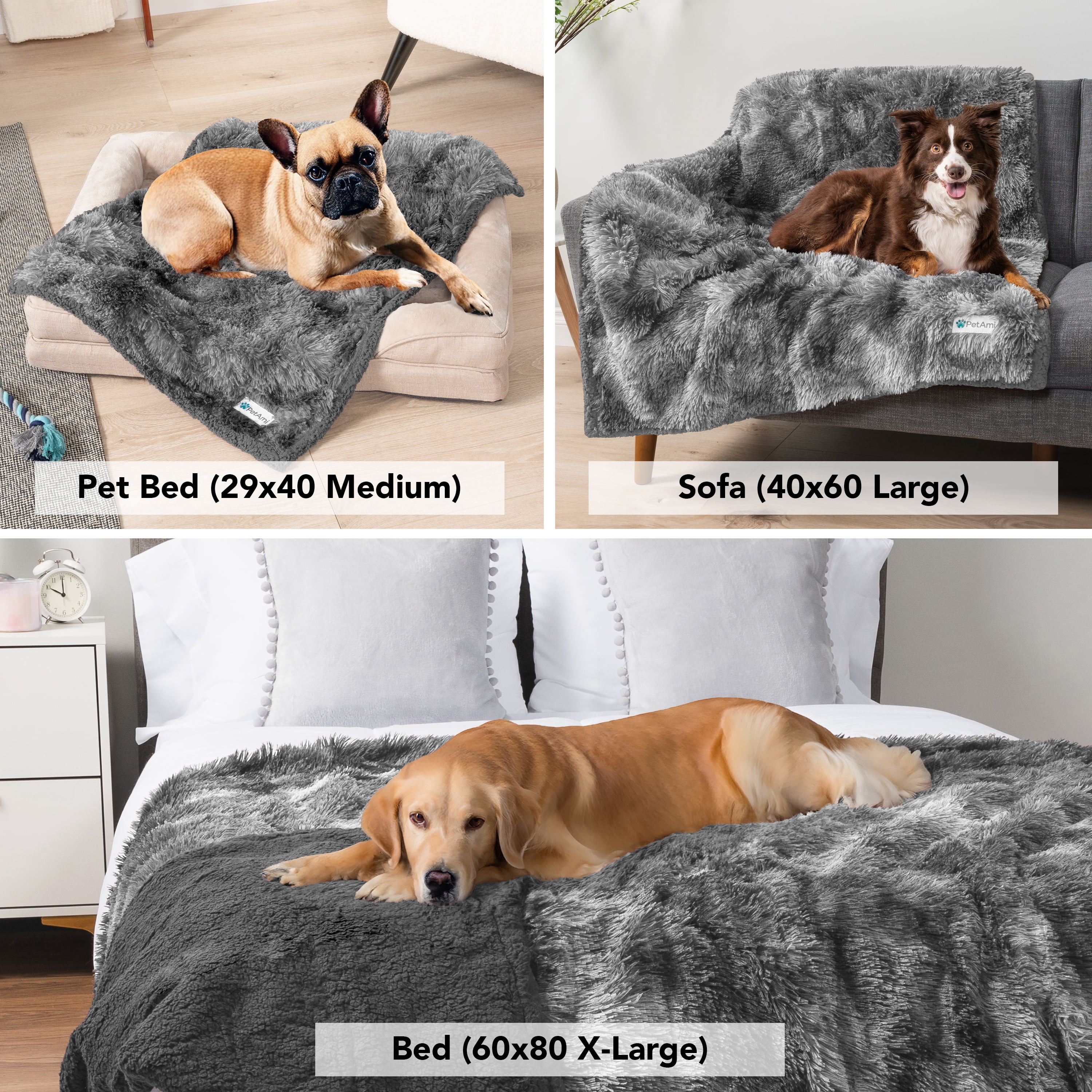 PetAmi Waterproof Dog Blanket for Medium Large Dogs, Calming Fleece Cat Blanket, Couch Protector Washable Sherpa Faux Fur Pet Throw for Puppy, Soft Reversible Leakproof 40x60 Tie-Dye Gray