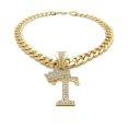 thumbnail image 5 of Dog Cat Gold Plated Alloy Cubic Zirconia Initial 16" ~ 30" Cuban Chain Necklace, 5 of 7