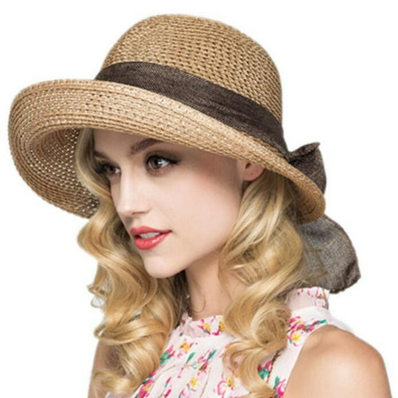 Coofit Women Straw Hat Wide Brim Bowknot Beach Hat Sun Protection Hat for Summer