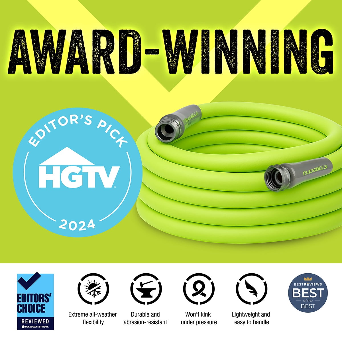Flexzilla® Premium Grade Contractor Garden Hose, 3/4 in. x 100ft., Hybrid Polymer, ZillaGreen™