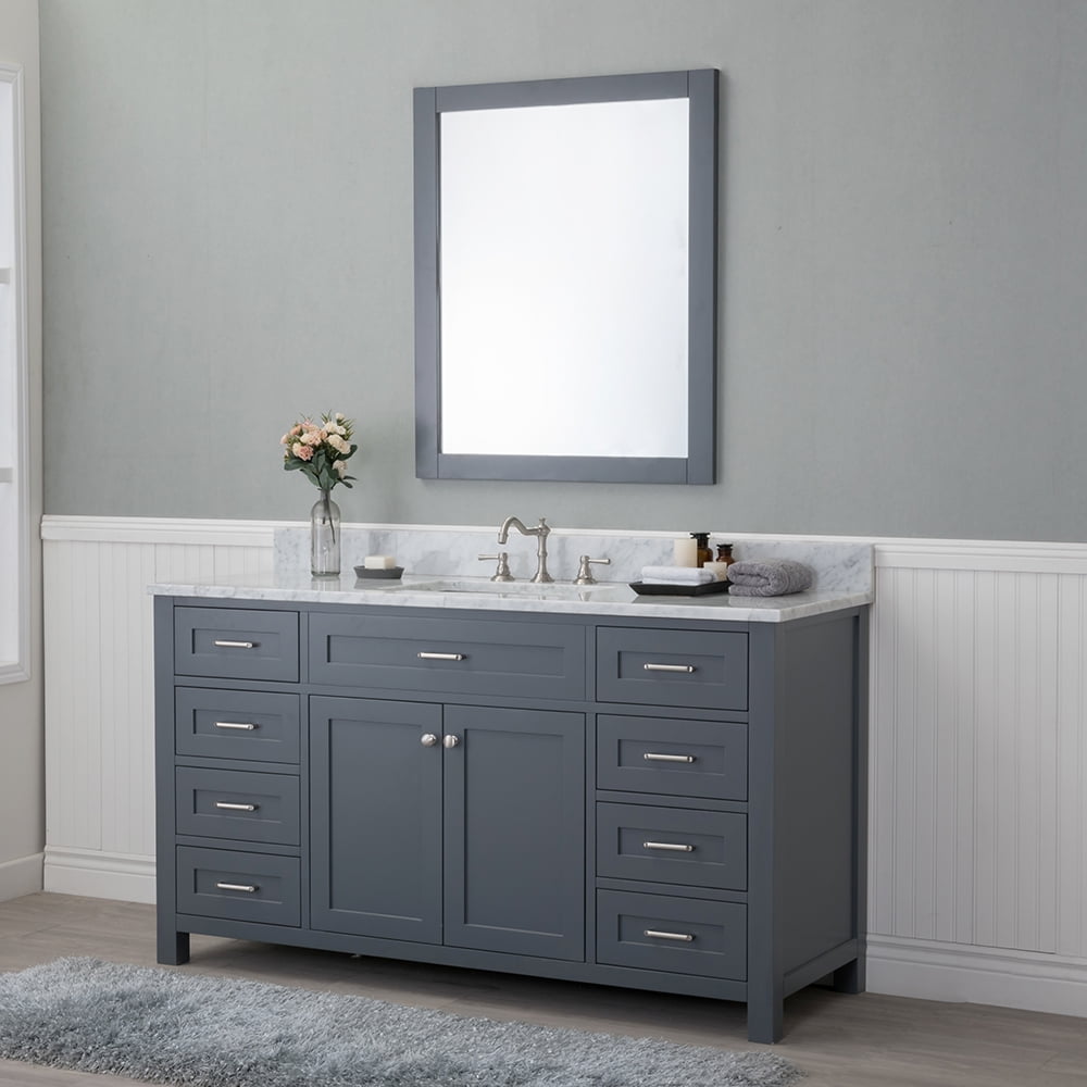 Norwalk 60 in. Single Bathroom Vanity in Gray with Carrera Marble Top ...