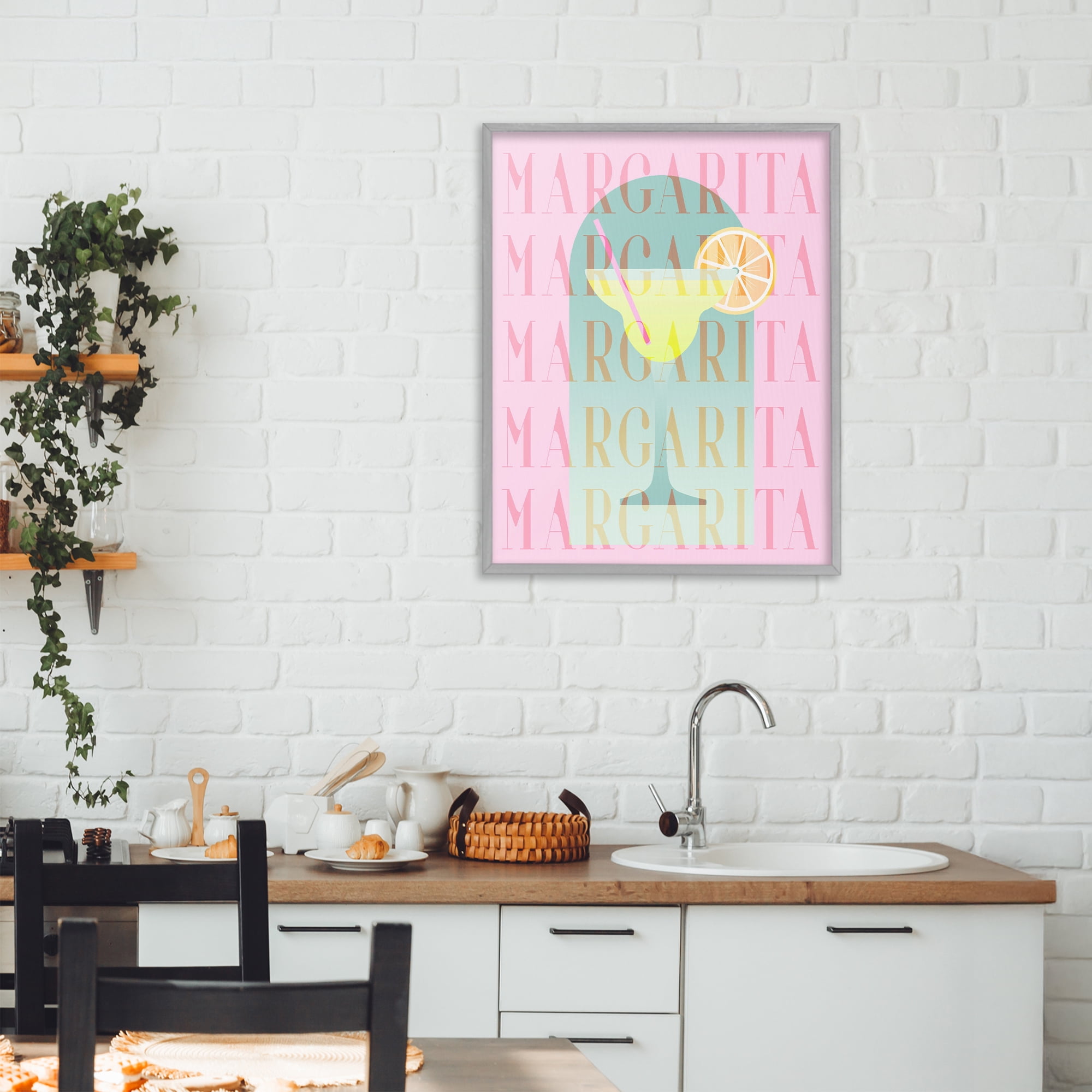 Retro Pastel Margarita Gray Framed Giclee Art, design by Lil' Rue