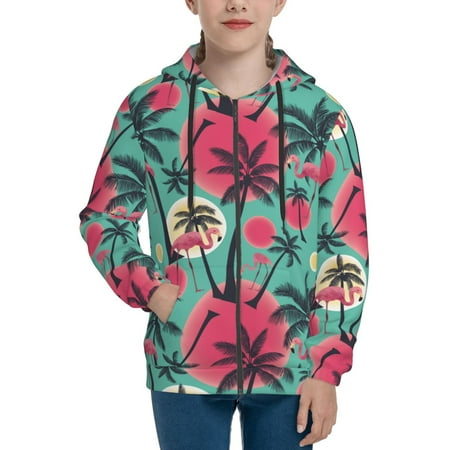 

Hoodies for Women Red Bird palm trees Long Sleeve Sweatshirt Drawstring Zip Up Hoodie with Pockets Teen Girl Clothes