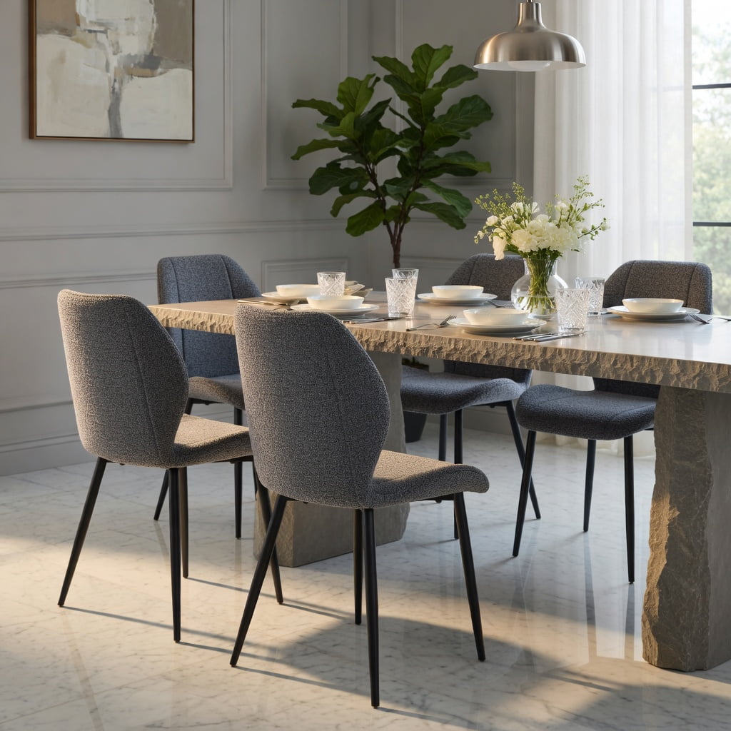 Hommoo 4-Pack Modern Minimalist Dining Chairs in Smog Blue Fabric with Metal Legs, Ergonomic Support, Adjustable Non-Slip Feet, for Dining Room, Home Office & Study, Blue