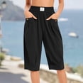 thumbnail image 3 of Bloomae Bermuda Shorts for Women Loose Fit Casual Knee Length Elastic High Waist Baggy Pleated Short Pants Trendy Cozy Beach Vacation Boho Shorts with Pockets, 3 of 9