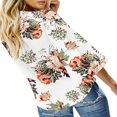 thumbnail image 3 of CHOK Women‘s Button Down V Neck Tops Ruffled 3/4 Sleeve Tie Knot Front Blouses White Sizes S-2XL, 3 of 3