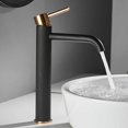 thumbnail image 1 of Grifo para lavabo de baño, grifo mezclador monomando, grifo para lavabo de baño, agua fría y caliente disponible, negro y dorado, 1 of 5