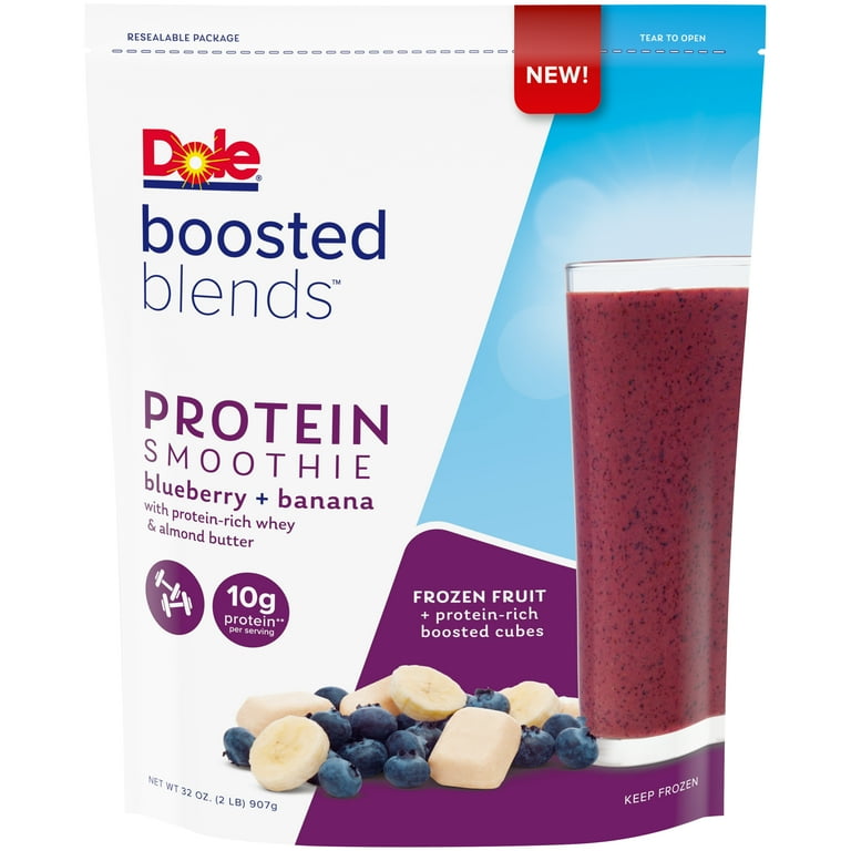 Dole Boosted Blends Frozen Blueberry and Banana Protein Smoothie Blend, 32  oz Bag