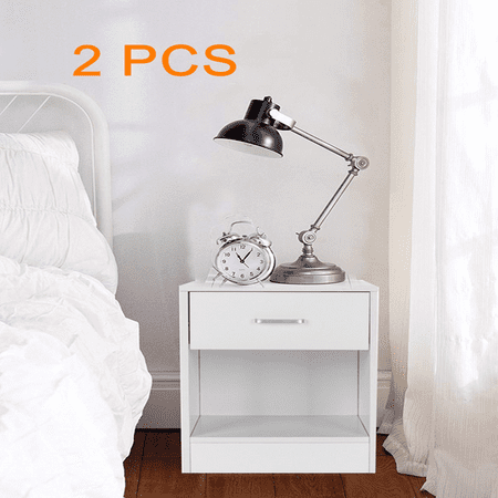 White Oak Bedroom Furniture Sets Ktaxon Set of 2 Nightstand MDF End Tables with Shelf Drawer,Bedroom Furniture (2X White) 15.8