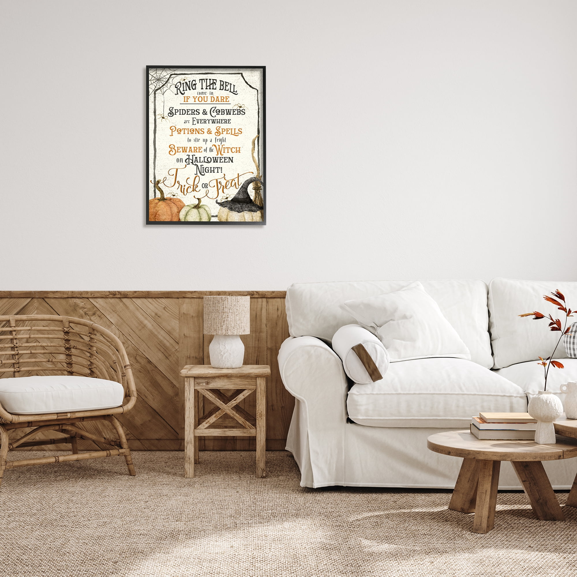 Stupell Industries Vintage Trick or Treat Sign Holiday Painting Black Framed Art Print Wall Art, 24 x 30