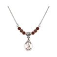 thumbnail image 1 of 18-Inch Rhodium Plated Necklace with 4mm Red January Birth Month Stone Beads and Saint Eligius Charm, 1 of 1