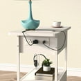 thumbnail image 5 of End Table with Charging Station, Narrow Side Table with Flip Top Cabinet and Fabric Drawer, Nightstand Bedside Tables for Small Spaces, Bedroom, Living Room, White, 5 of 7