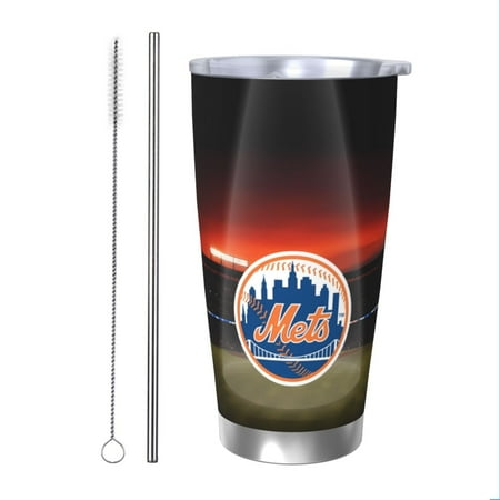 

New_York_Mets 20OZ Stainless Steel Silver Rim Car Mug Insulated Travel Mug with Lid and Straw Unisex Baseball Gift Stainless Steel Water Cup