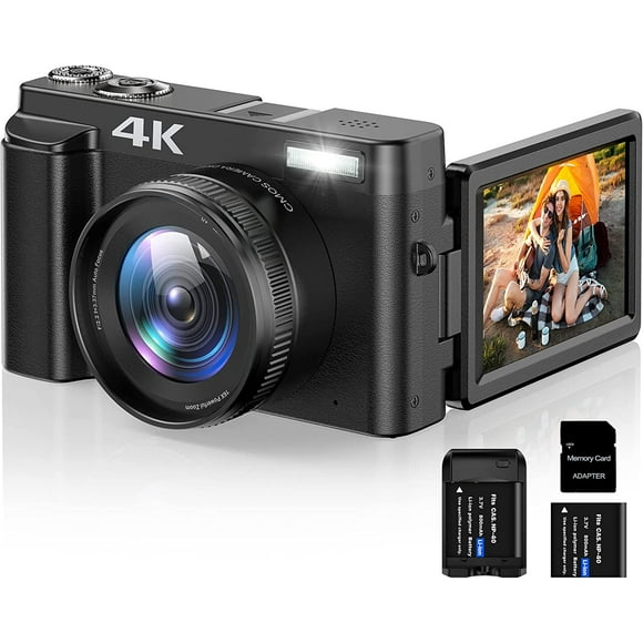 Caméra Vlogging, Appareil Photo Numérique 4K pour YouTube, Autofocus, Zoom Numérique 16X, Caméras Vidéo 48 MP pour la Photographie avec Carte SD de 32 Go, écran rabattable à 180 degrés de 3,0 Pouces, 2 Batteries et Support de Chargement
