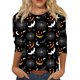 thumbnail image 1 of Camiseta de Halloween de manga 3/4 para mujer: camiseta informal con estampado espeluznante de calabaza, murciélago y telaraña, 1 of 5