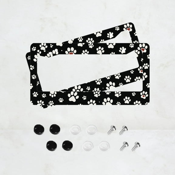 2PC Paw Print License Plate Prame Aluminum Rust-Proof Auto Parts License Plate Decorative Screws Fit Standard 2 Holes 1 U.S. License Plate, 12.2x 6.3 Inch