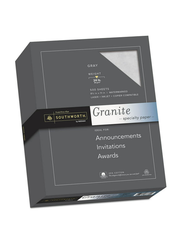 Southworth Granite Specialty Paper Gray 24 lbs. 8-1/2 x 11 25% Cotton 500/Box 914C