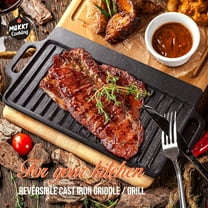 YOUKADA | Cast Iron Griddle Plate 13 X 8 Inch | Reversible Cast Iron Grill/Griddle Pan | Double Sided Stove Top Griddle On Single Burner | Pre-Seasoned Small Cast Iron Griddle 1 Piece