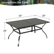 MF Studio 6-Person Outdoor Rectangular Metal Dining Table with Umbrella Hole, All-Weather Resistance Patio Table, Black