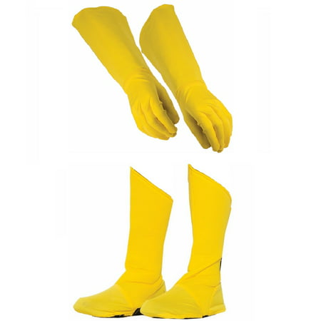 Child Superhero Yellow Shoe Covers Boot Tops and Gauntlet Gloves Costume