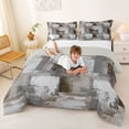 thumbnail image 3 of Homewish Gray Watercolor Grid Queen Comforter Set,Geometric Grunge Comforter Sets Queen,Light Gray Reversible,3 Pieces,1 Comforter and 2 Pillowcases, 3 of 7