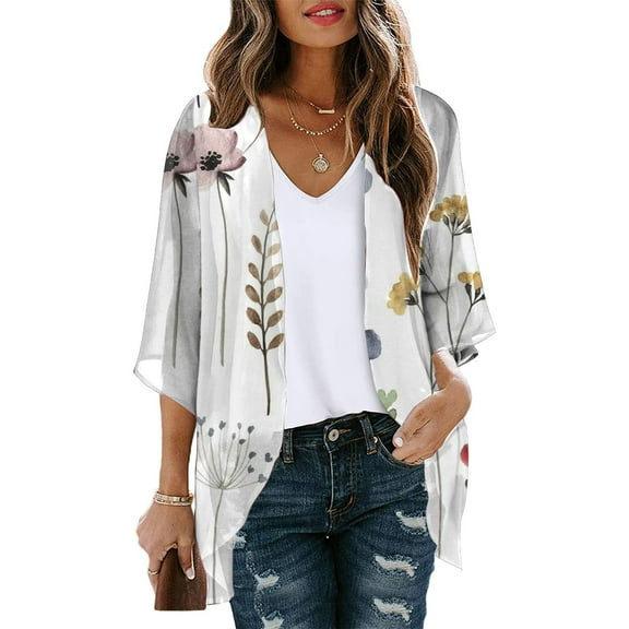 Summer Kimonos for Women Lightweight Summer Cardigan Cover Ups for Swimwear 3/4 Sleeve Blouse