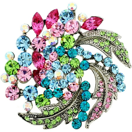 Swarovski Crystal Heart Brooch - Multicolor Flower Wedding Swarovski Crystal Pin Brooch and Pendant