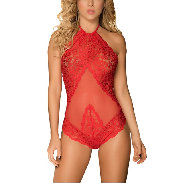 Gibobby Conjunto de lencería de encaje Ropa De Dormir Ropa De Dormir Mujer Cuello En V Bordado Encaje Lencería Lenceria China Gifts Lenceria Sexy Mujer(Rojo, G)