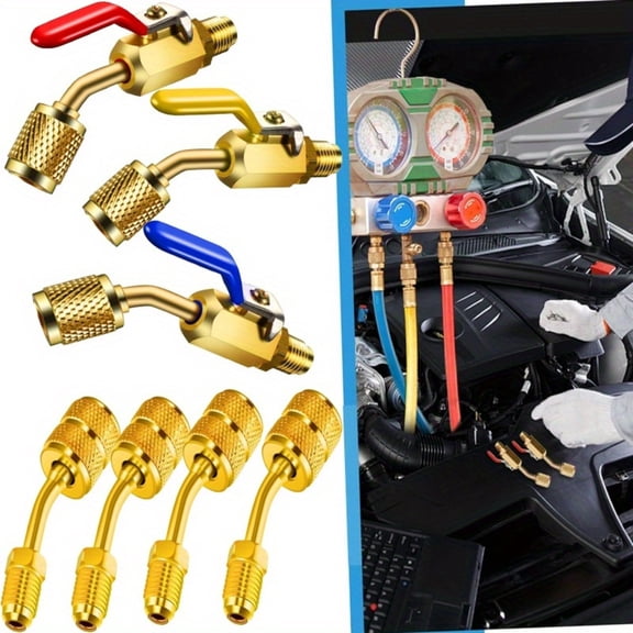 7Pcs Air Conditioning Refrigerant Angled Compact Ball Valve, Replacement for R410A R134A R12 R22 HVAC R410A Adapter 5/16 Inch Female to 1/4 Inch Male Flare for Mini Split System
