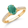 thumbnail image 2 of Gem Stone King 10K Yellow Gold Green Malachite and White Lab Grown Diamond Engagement Ring for Women (2.18 Cttw, Oval 8X6MM, Gemstone Birthstone, Size 5), 2 of 4