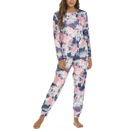

Frontwalk Pajamas Set Long Sleeve Sleepwear Womens 2 Piece Tie Dye Print Nightwear Soft Pjs Lounge Sets Homewear Outfits