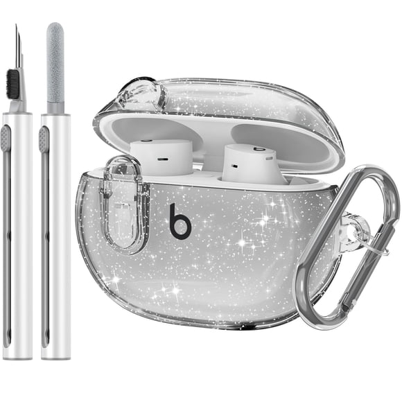 Funda transparente con purpurina para Beats Studio Buds Plus de Enfomte con kit de limpieza