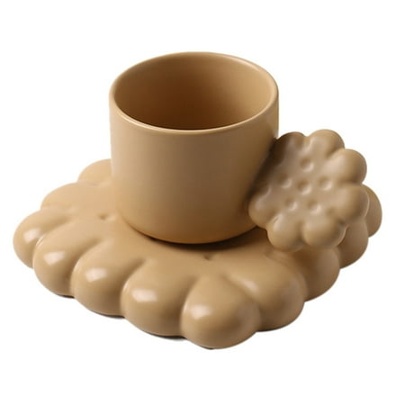 

Cute Biscuit Ceramic Coffee Cup Set with Biscuit-Shape Tray Tea Latte Milk Mug Plate Birthday Gift(Brown)