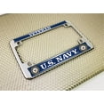 thumbnail image 3 of [Officially Licensed Product] - Motorcycle Domed Custom-Made Personalized Metal License Plate Frame with Veteran US Navy Eagle, Anchor Logo Design - Chrome, 3 of 8