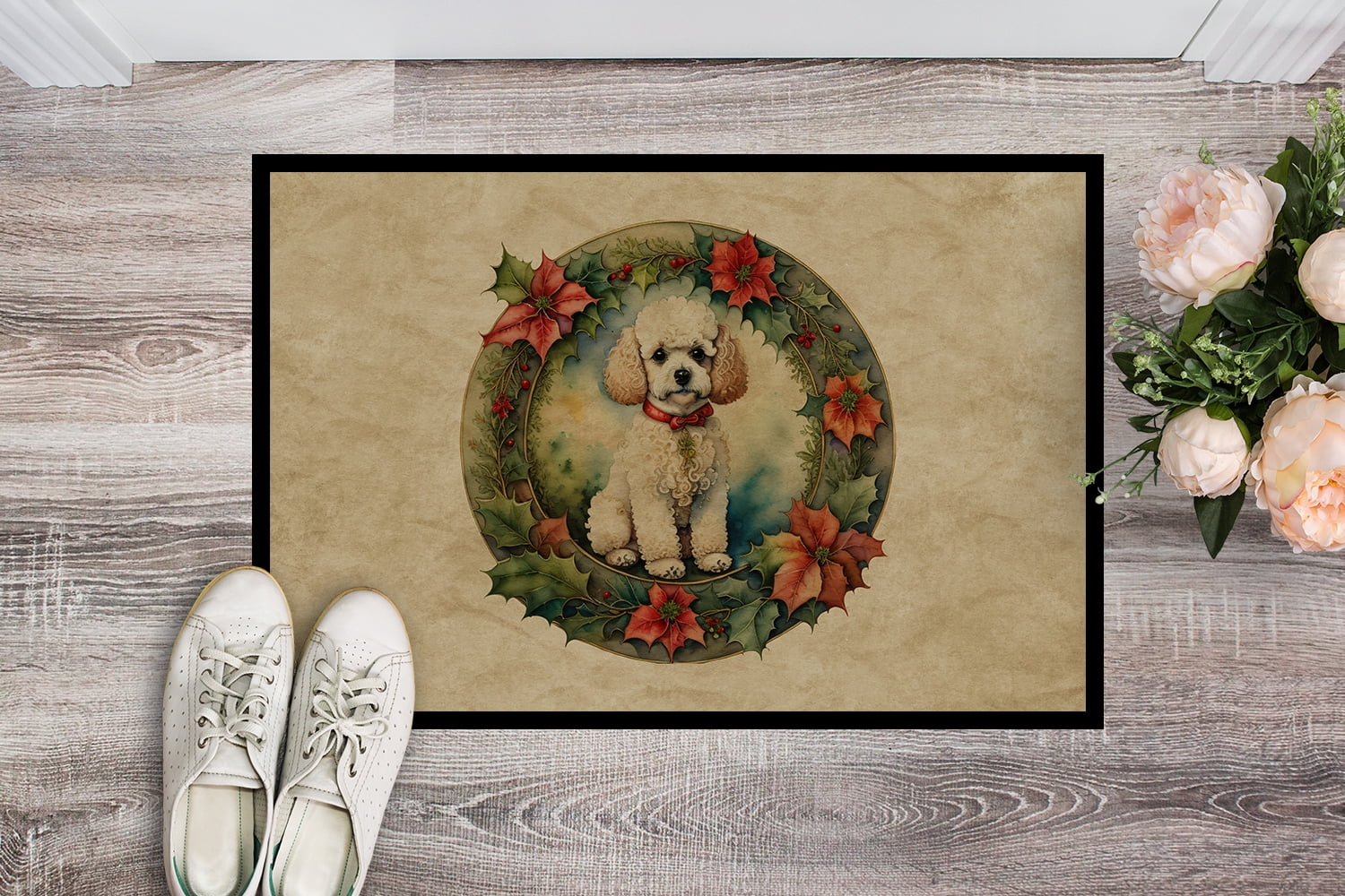 Carolines Treasures DAC2409MAT 18 x 27 in. Unisex Poodle Christmas Flowers Doormat