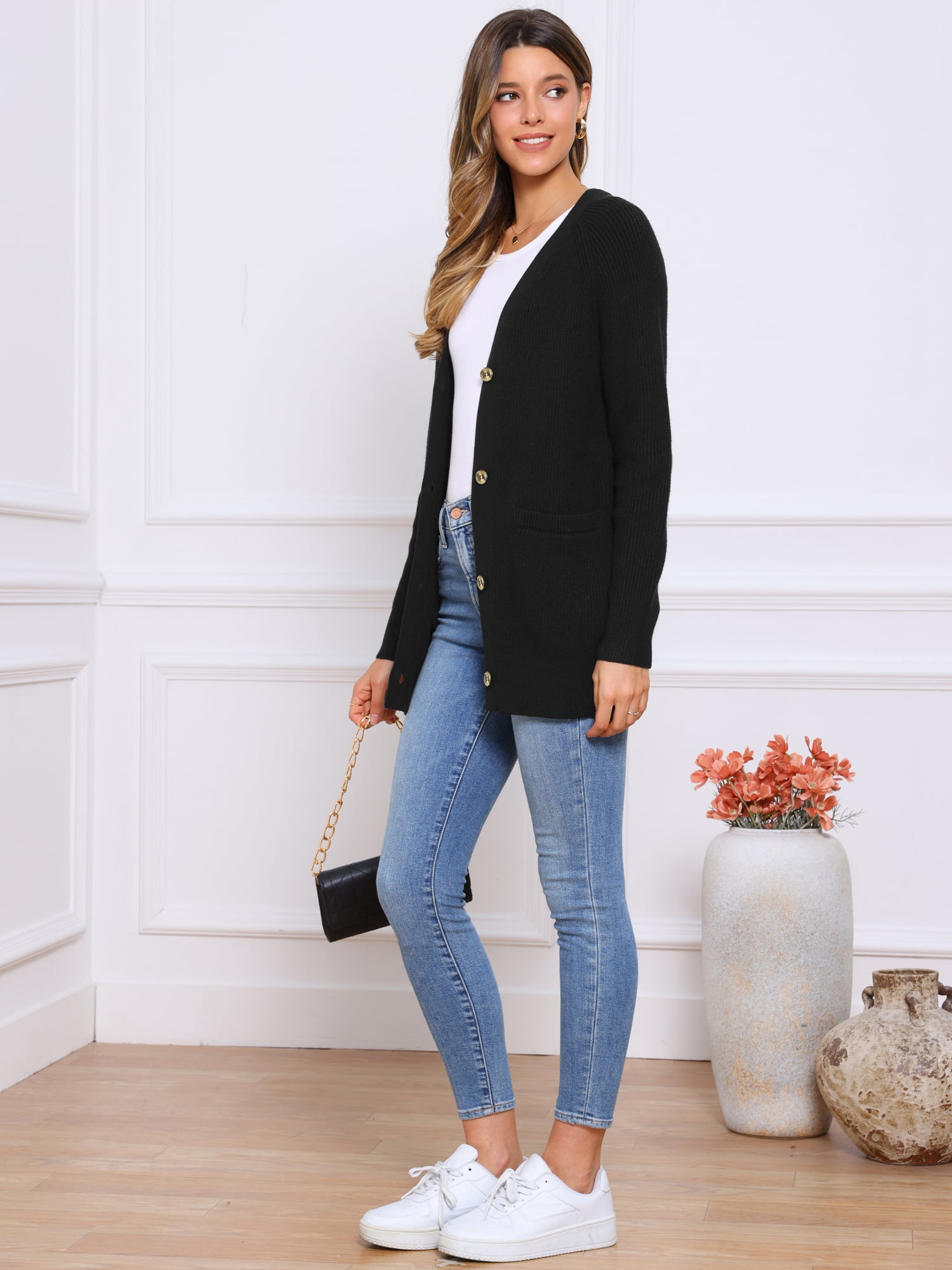 DARING DIVA Women's Open Front Button Down Cardigan Sweaters XS Black