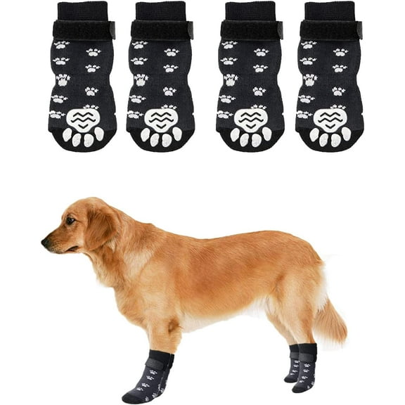Anti-Slip Dog Socks for Small Medium Large Dogs with Adjustable Straps,Strong Grips Traction Control for Indoor on Hardwood Floor Wear. White paw(L)