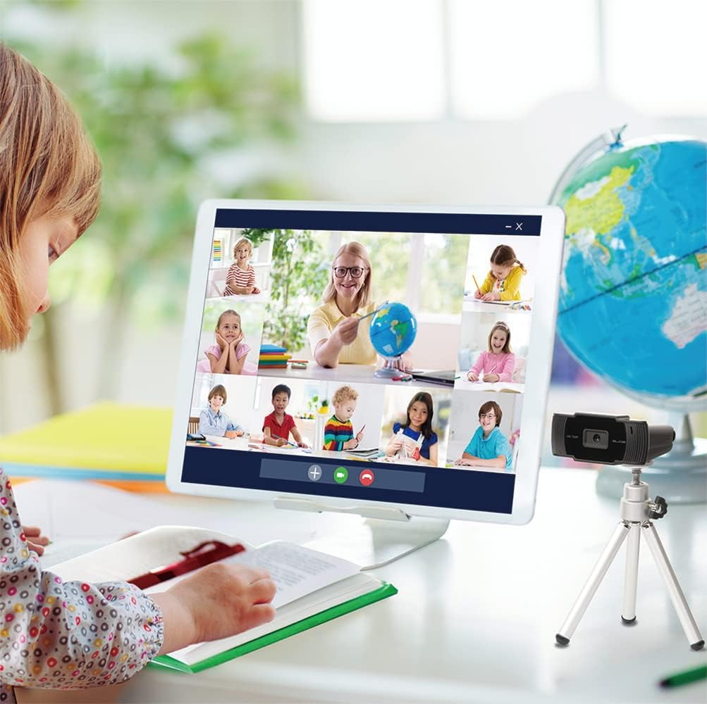 SLIDE INNOVATIONS 720P HD Webcam, Computer Camera with Microphone, Mini Tripod & Privacy Lens