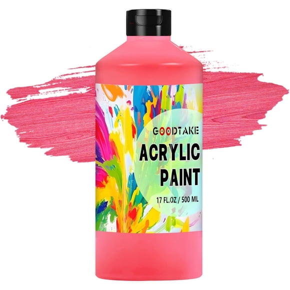 GOODTAKE Red Acrylic Paint - 17 fl. oz (500ml) Rich, Vibrant Acrylic Craft Paint for Art & Craft Projects - Durable, Non-Toxic, and Easy to Mix & Apply and Perfect for Various Surfaces (Red, 17 o