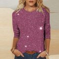 thumbnail image 2 of Nfurl Women's Sequin Tops Trendy 3/4 Sleeve Crewneck Fall Winter Sparkly Blouse Dressy Casual Pullover Top Ladies Club Party Clothing Purple XXL, 2 of 6