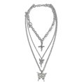 thumbnail image 1 of Conjunto de collar y gargantilla de cadena gruesa Yashi colgante de ángel y cruz de mariposa Plata, 1 of 5