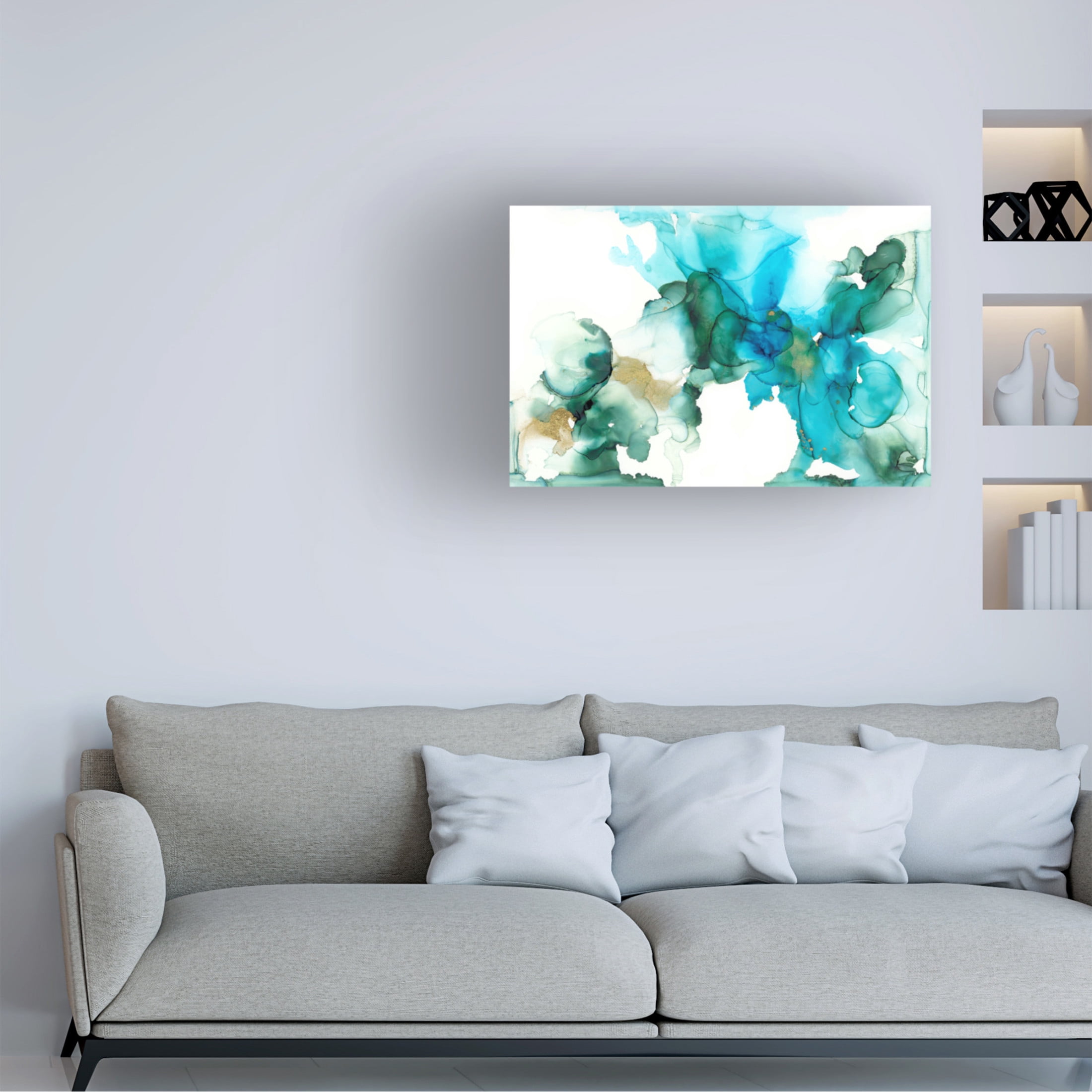 Canvas Wall Art - Jennifer Goldberger 'Aqua Bloom II' Wall Art for Living Room, Bedroom, or Office Décor by Trademark Fine Art - 47 x 30 Inches