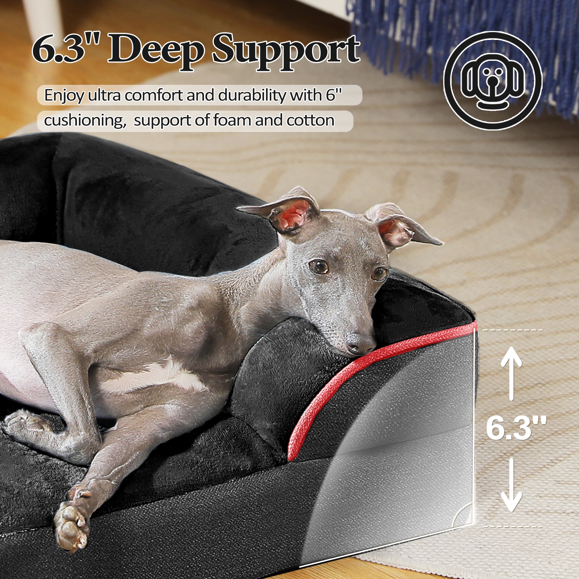 PAWZ Road Orthopedic Dog Bed Removable Washable Cover Non-Slip Bottom Dog Sofa Bed, S-XL, Black