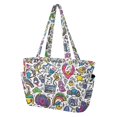 thumbnail image 2 of FORMRS Tote Bag for Women Quilted Large Capacity Travel Work Carry On Shoulder Handbag, White Doodle Pattern, 2 of 7