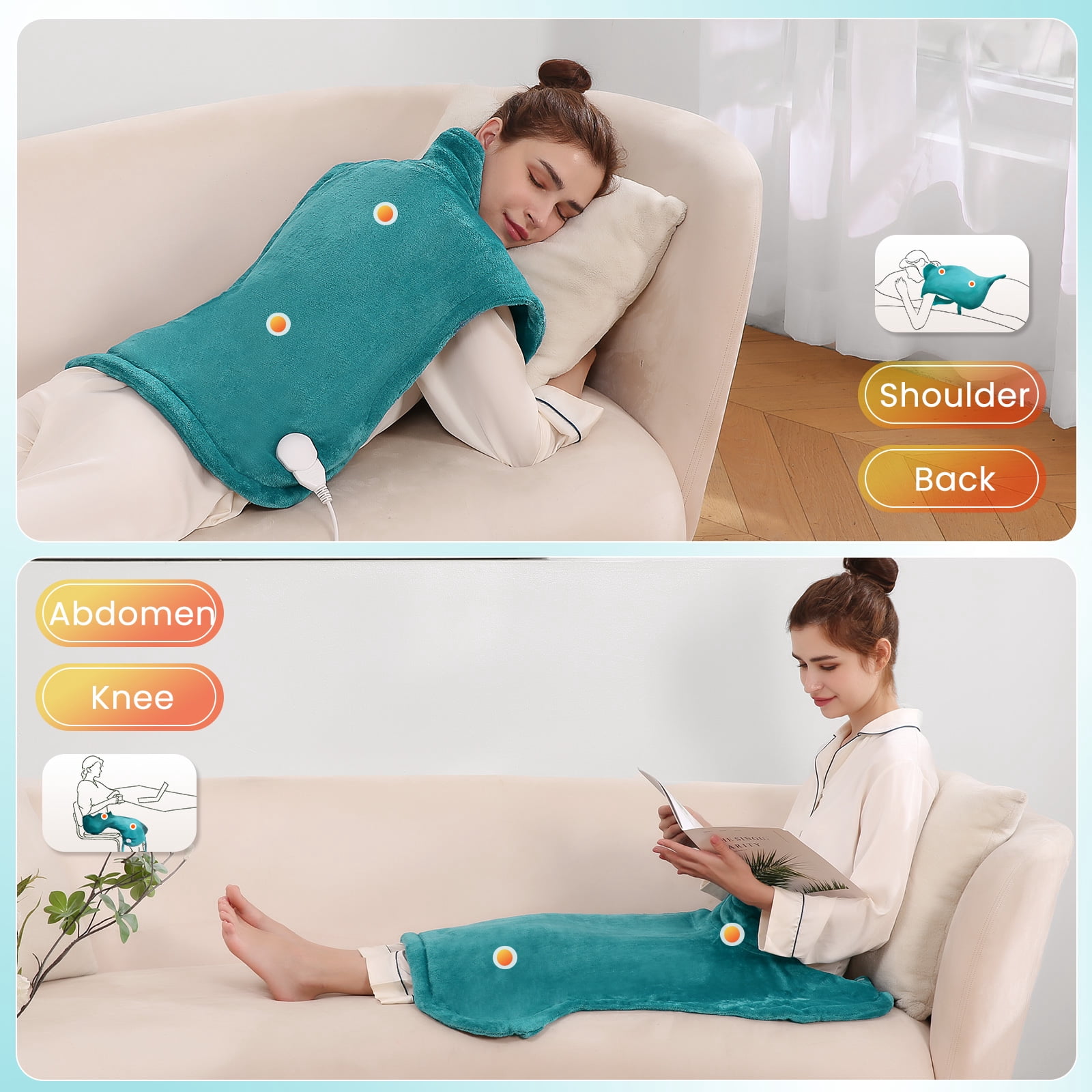 MARNUR Large Heating Pad for Back and Shoulder, 24"x33" with 4 Heat Settings 2H Auto-off - Green