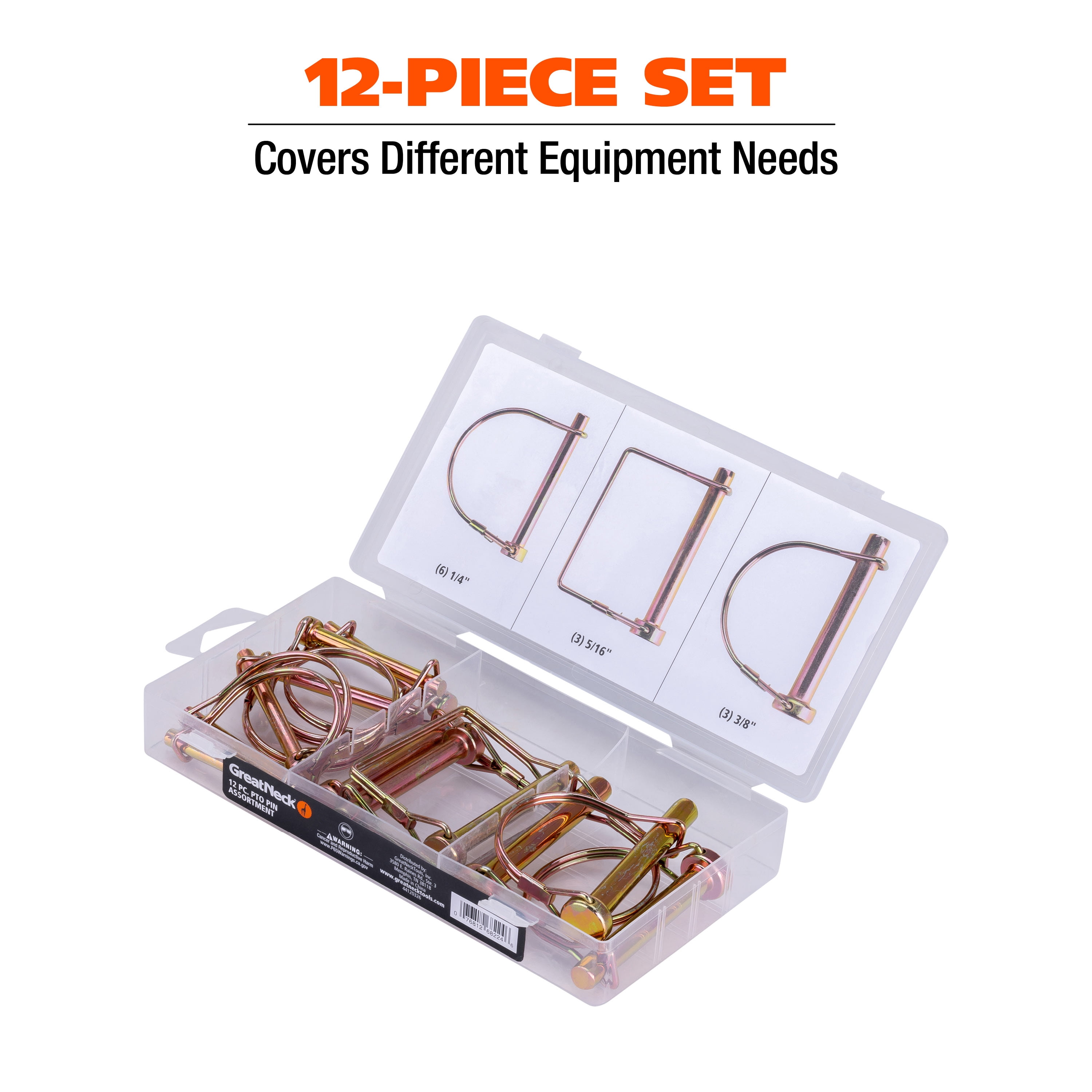 Great Neck Tools PTO Pin Assortment, 12 Piece Set