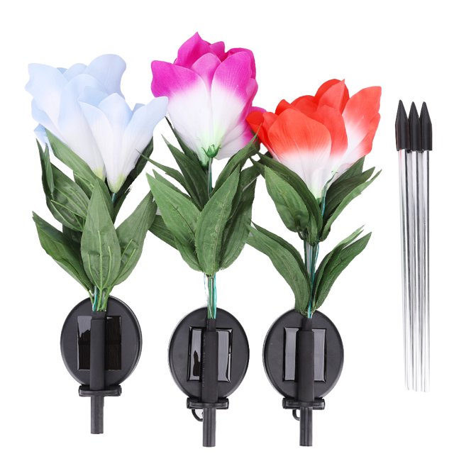 Luces LED de colores con forma de lirio alimentadas por energía solar para caminos y césped al aire libre