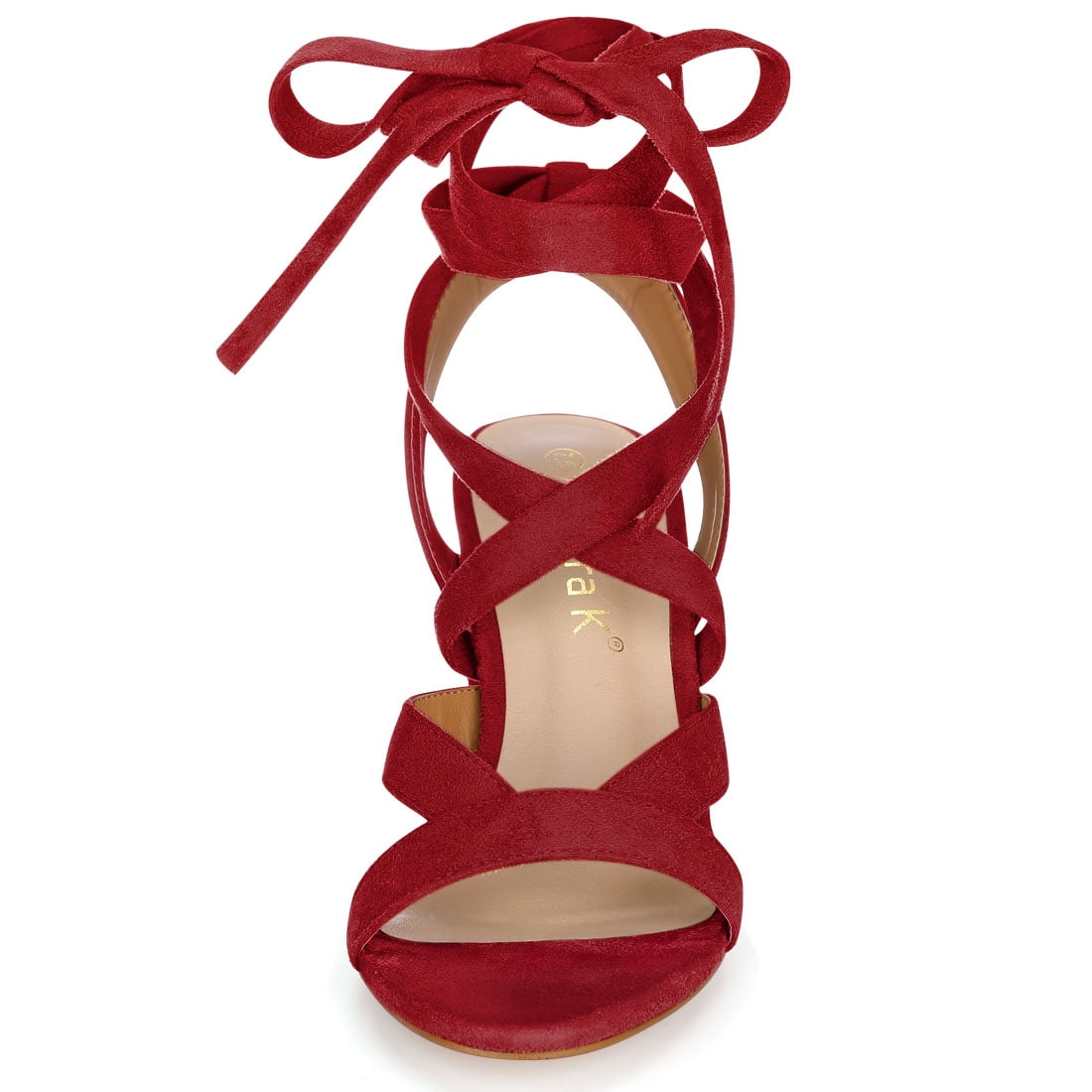 DARING DIVA Women's Open Toe Crisscross Lace Up Chunky Heel Sandals Red 8.5